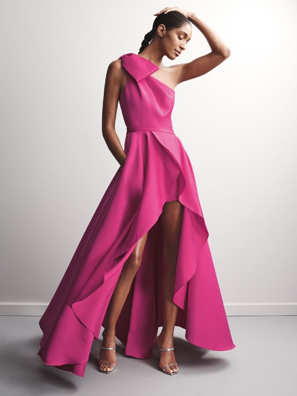 Jay Godfrey Tany Romper Overlay Gown in Fuchsia